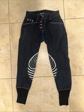 Stars and Stripes Women's Dark Wash Denim Riding Breeches with Knee Panels